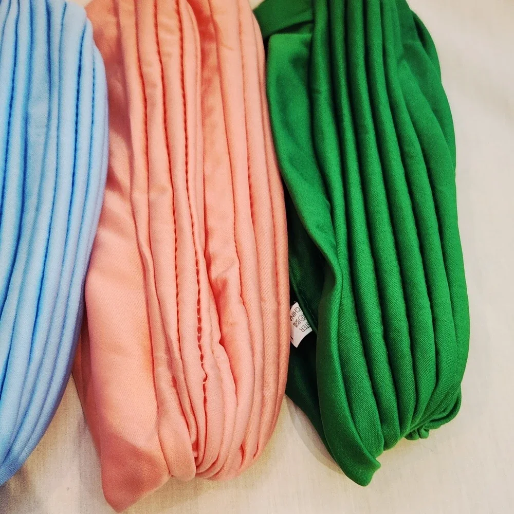 Set of 6 Crinkle Twist Ribbed Turban Headwraps Chemo Caps Polyester Accessory